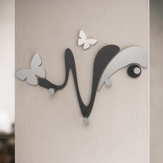 Appendiabiti da parete moderno farfalle legno nero-grigio