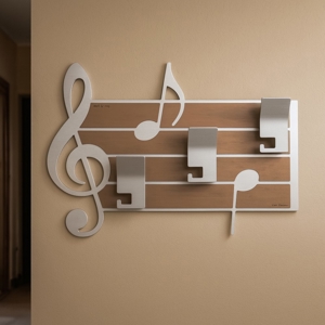 Visualizza i dettagli per Appendiabiti da parete musicale legno colore alluminio tortora Appendiabiti da parete musicale legno colore alluminio tortora