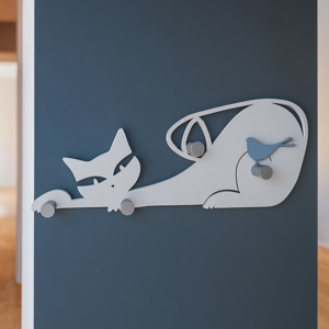 Appendiabiti da parete con gatto legno colore bianco