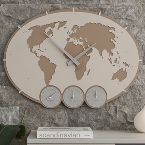 Orologio da parete greenwich planisfero fusi orari legno  colore lino