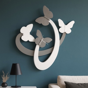 Orologio design da parete 90x90 farfalle bianco tortora