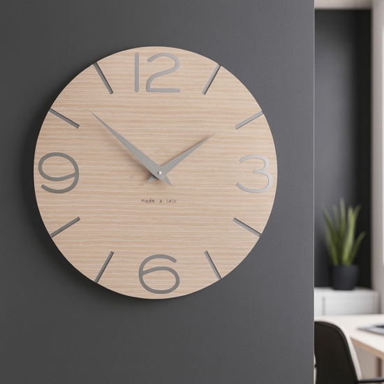 Orologio a parete rotondo moderno legno rovere decape