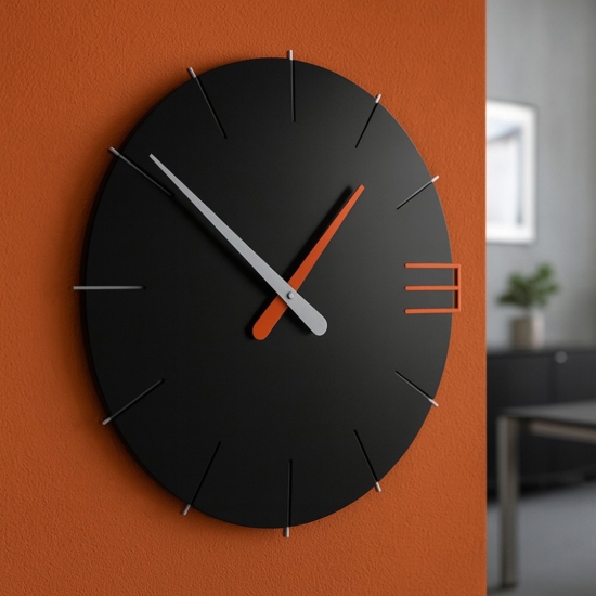 Mike orologio moderno da muro legno nero arancione Mike orologio moderno da muro legno nero arancione