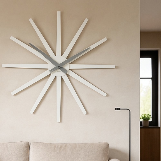 Orologio da muro moderno frizz 81cm bianco legno taglio laser