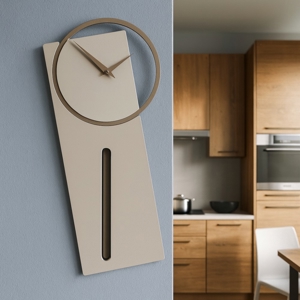 Visualizza i dettagli per Orologio a pendolo moderno da parete legno colore sabbia Orologio a pendolo moderno da parete legno colore sabbia
