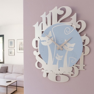 Visualizza i dettagli per Gatti orologio moderno da parete legno bianco Gatti orologio moderno da parete legno bianco