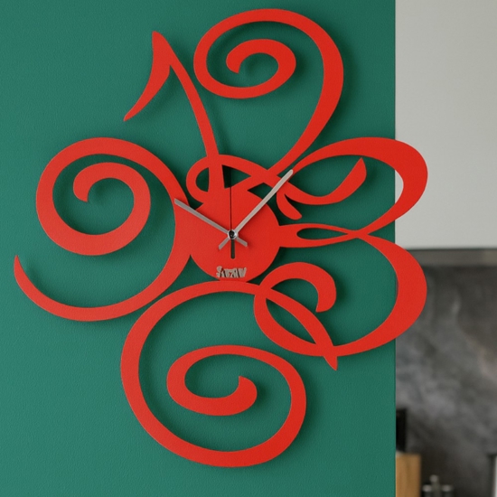 Orologio moderno da parete metallo rosso design numeri Orologio moderno da parete metallo rosso design numeri