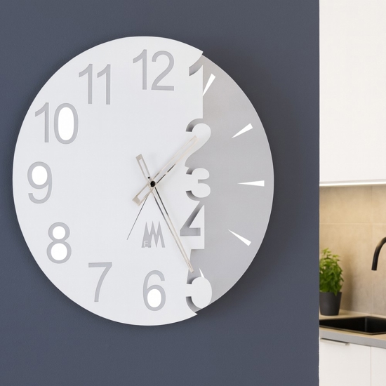 Orologio da parete rotondo 50cm moderno bianco neve grigio