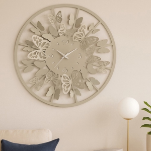 Visualizza i dettagli per Orologio rotondo da muro moderno design farfalle metallo sabbia 40cm Orologio rotondo da muro moderno design farfalle metallo sabbia 40cm