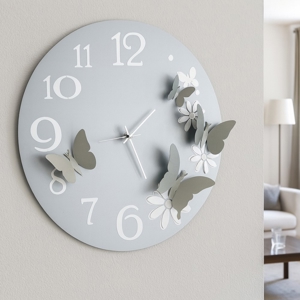 Orologio bianco da parete rotondo design farfalle