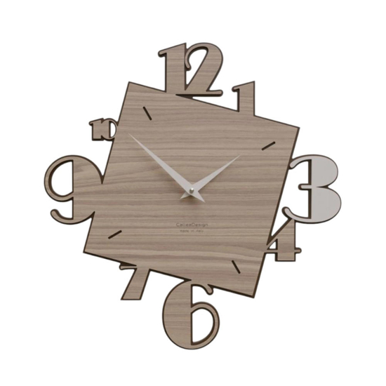 Orologio squadrato da parete design numeri legno noce e sabbia Orologio squadrato da parete design numeri legno noce e sabbia