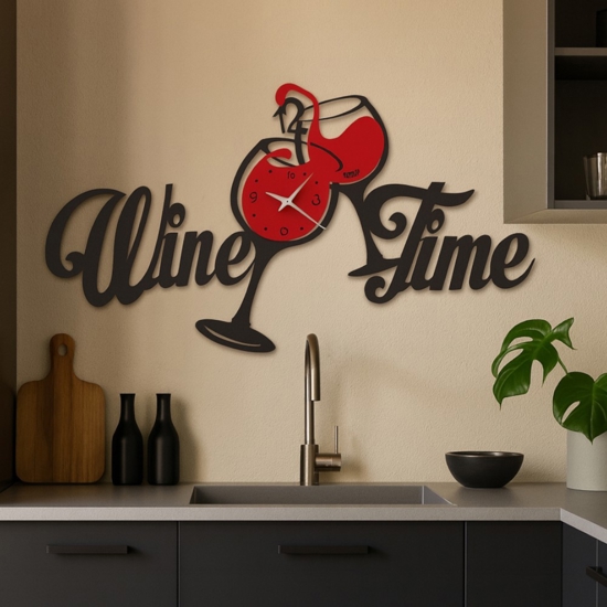 Orologio da parete per cucina moderna wine time nero rosso