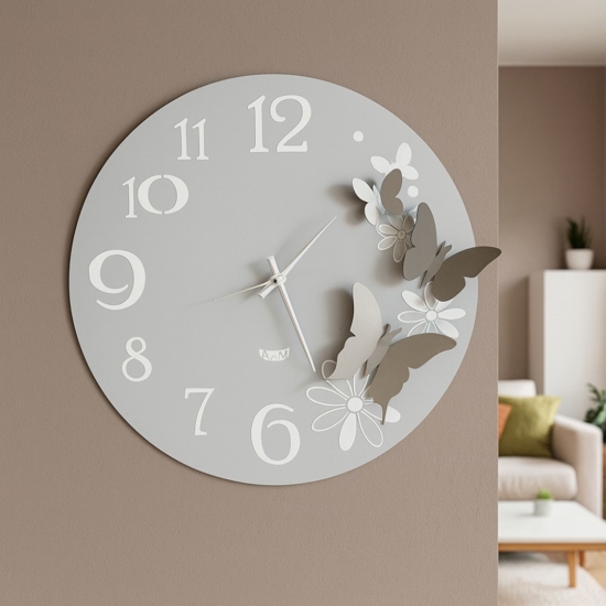 Orologio da parete design farfalle bianco sabbia Orologio da parete design farfalle bianco sabbia