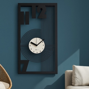 Visualizza i dettagli per Orologio verticale da parete design geometrico nero e avorio Orologio verticale da parete design geometrico nero e avorio