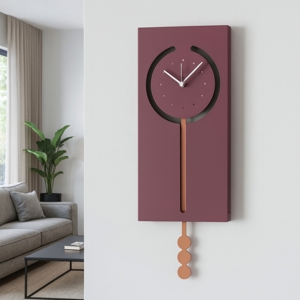 Visualizza i dettagli per Orologio da muro con pendolo design moderno viola e mousse Orologio da muro con pendolo design moderno viola e mousse