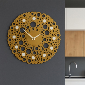Visualizza i dettagli per Orologio rotondo da muro legno oro moderno 40cm Orologio rotondo da muro legno oro moderno 40cm