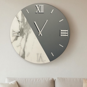 Grande orologio da muro 100cm rotondo specchio fume e marmo laminato