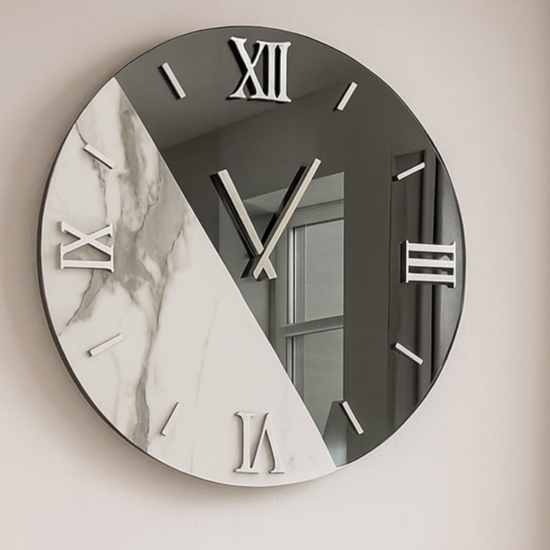 Orologio da parete tondo 60cm design specchio fume marmo laminato Orologio da parete tondo 60cm design specchio fume marmo laminato