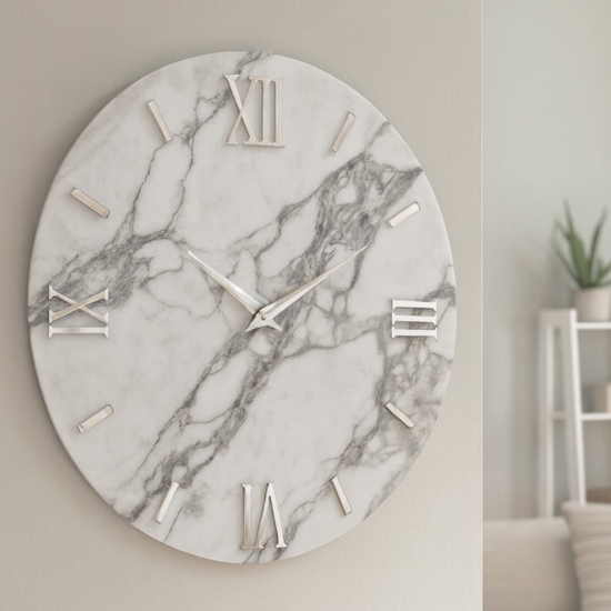 Orologio grande 80cm da parete effetto marmo bianco moderno