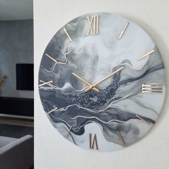 Grande orologio 100cm tondo da muro nero chiaro con cristalli moderno