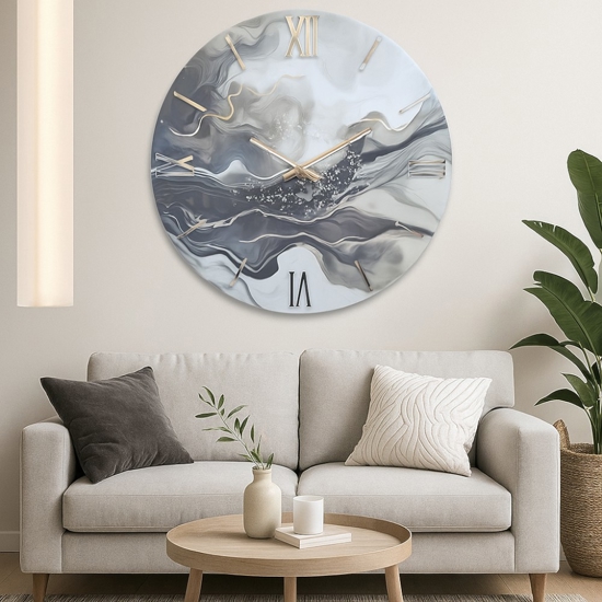 Grande orologio 100cm tondo da muro nero chiaro con cristalli moderno
