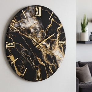 Visualizza i dettagli per Grande orologio marmy gold 80cm da parete moderno nero oro Grande orologio marmy gold 80cm da parete moderno nero oro