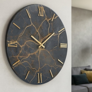 Orologio da parete effetto marmorizzato 40cm tondo in resina nero
