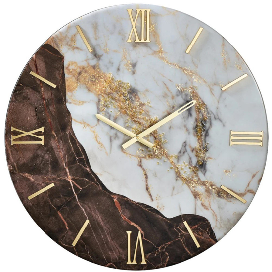 Orologio da parete 40cm effetto marmo marrone bianco cristalli