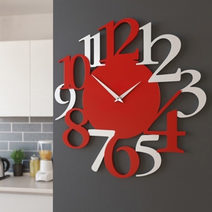Orologio dada parete moderno rosso fuoco legno