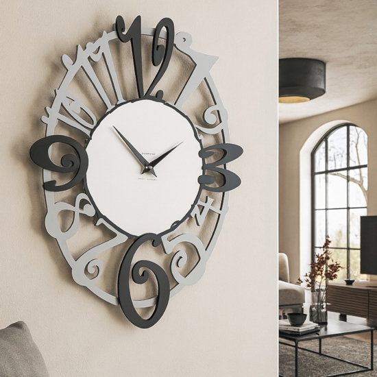 Orologio ovale design da muro moderno legno nero grigio