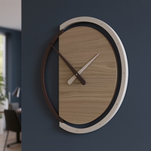 Visualizza i dettagli per Orologio rotondo da muro moderno legno noce e cioccolato Orologio rotondo da muro moderno legno noce e cioccolato