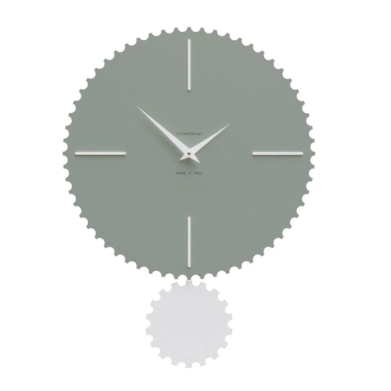 Orologio rotondo da parete verde in legno con pendolo