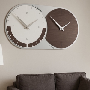 Orologio da parete moderno fusi orari 2 rovere wengé bianco grigio