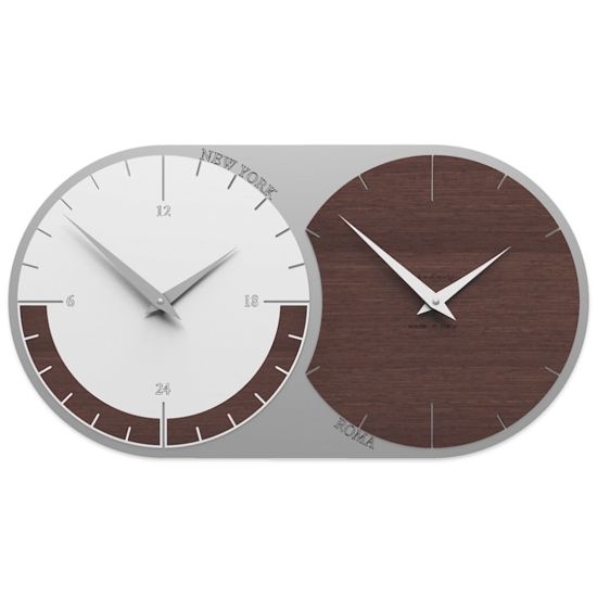 Orologio da parete moderno fusi orari 2 rovere wengé bianco grigio