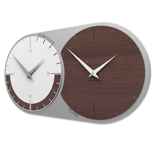 Orologio da parete moderno fusi orari 2 rovere wengé bianco grigio