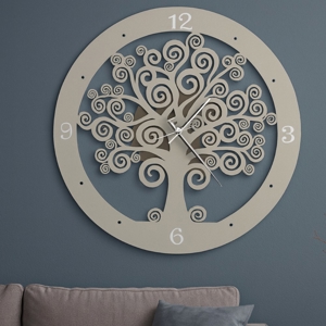 Visualizza i dettagli per Orologio albero della vita da muro moderno avorio bronzo Orologio albero della vita da muro moderno avorio bronzo