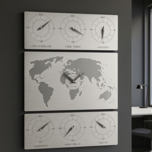 V-cosmo orologio da parete planisfero fusi orari legno bianco