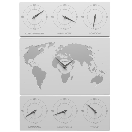 V-cosmo orologio da parete planisfero fusi orari legno bianco