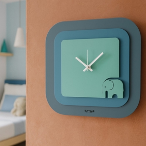 Orologio quadrato da parete elefantino blu e verde