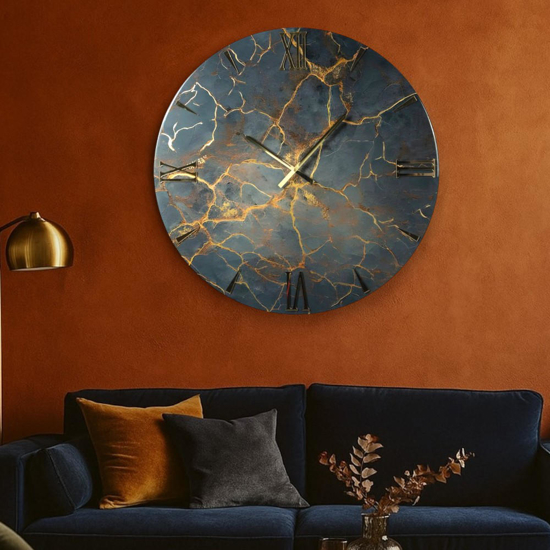 Orologio saturno di grandi dimensioni 80cm effetto marmo nero oro