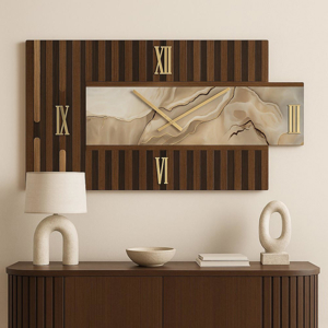 Visualizza i dettagli per Orologio da parete 90x50 design legno resina effetto marmorizzato Orologio da parete 90x50 design legno resina effetto marmorizzato