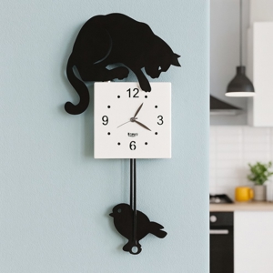 Orologio a pendolo moderno da muro gatto nero