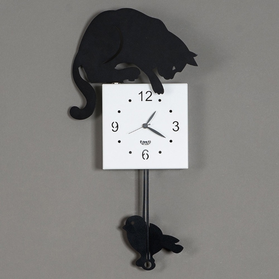 Orologio a pendolo moderno da muro gatto nero