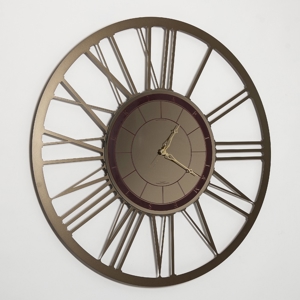 Visualizza i dettagli per Grande orologio da parete 90cm rotondo numeri romani metallo bronzo Grande orologio da parete 90cm rotondo numeri romani metallo bronzo