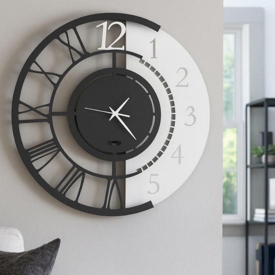 Orologio da parete dual time rotondo nero 45cm moderno Orologio da parete dual time rotondo nero 45cm moderno