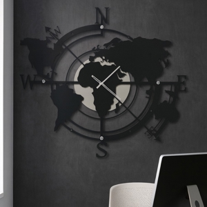 Grande orologio da parete planisfero nero