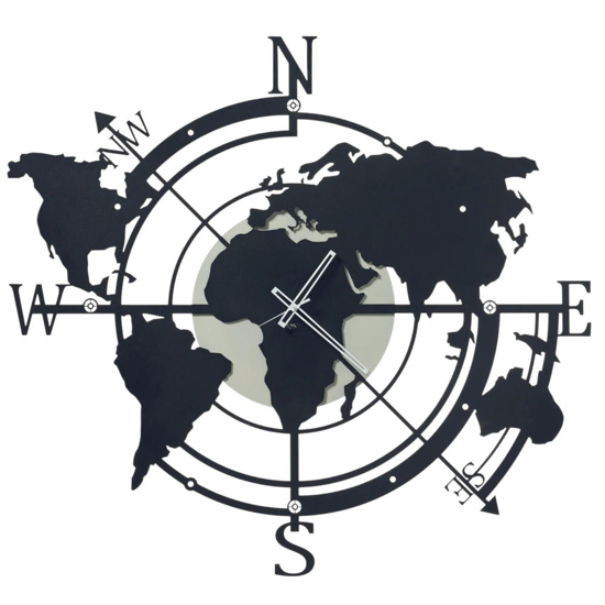 Grande orologio da parete planisfero nero Grande orologio da parete planisfero nero