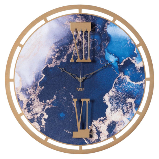 Orologio moderno da muro  metallo rotondo oro effetto marmo blu Orologio moderno da muro  metallo rotondo oro effetto marmo blu
