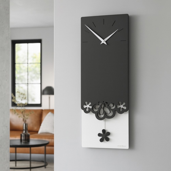 Merletto orologio a pendolo moderno da muro legno colore nero