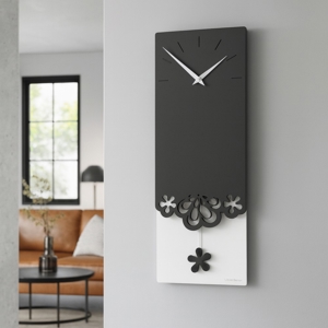 Visualizza i dettagli per Merletto orologio a pendolo moderno da muro legno colore nero Merletto orologio a pendolo moderno da muro legno colore nero